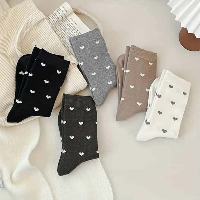 Women's Heart Print Crew Socks (5 Pairs)