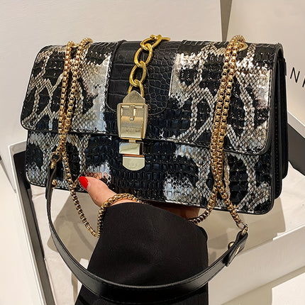Vintage Snake Print Chain Shoulder Bag