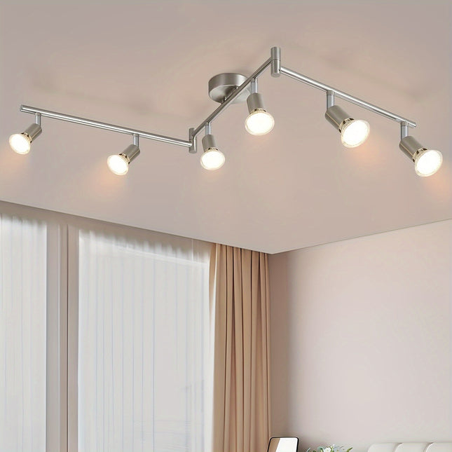 Modern Black LED Ceiling Spotlight - 6 Flames Swivel GU10 Lamp