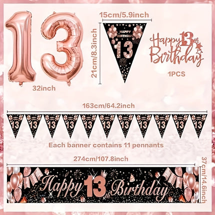 Rose Gold 13th Birthday Party Kit for Girls