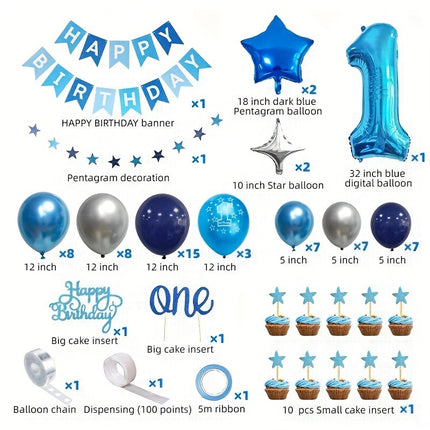 Blue & Silver Boys’ 1st Birthday Party Decoration Kit