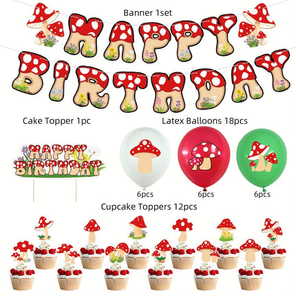46pcs Cute Little Mushroom Birthday Party Decoration