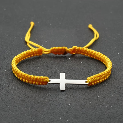 Men's Braided Stainless Steel Cross Bracelet