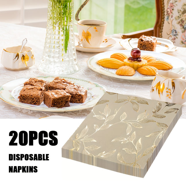 20pcs Golden Leaf Pattern Square Paper Napkins
