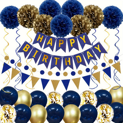 34pcs Nautical Blue & Silvery Birthday Party Kit
