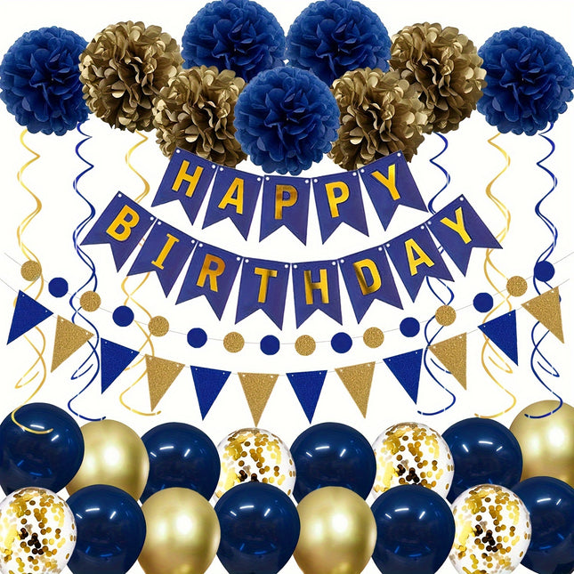 34pcs Nautical Blue & Silvery Birthday Party Kit