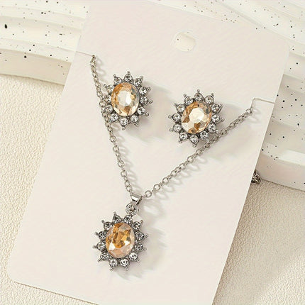 Retro Sunflower Gemstone Jewelry Set