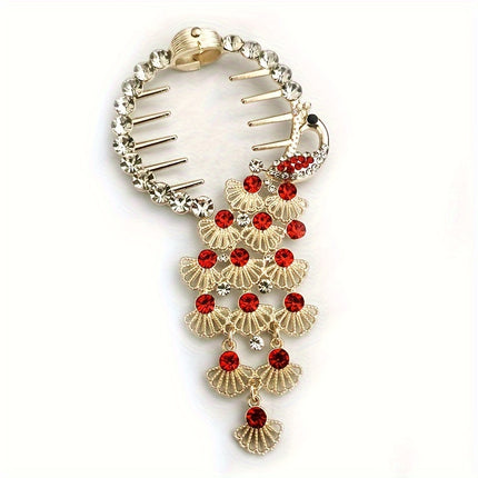 Elegant Peacock Rhinestone Bun Buckle