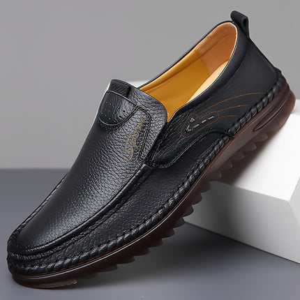 Solid Color Leather Slip-On Loafers