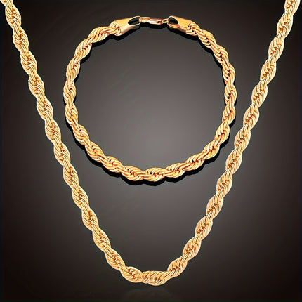 Unisex 18K Gold-Plated Necklace & Bracelet Set