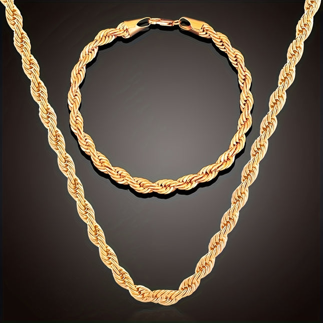 Unisex 18K Gold-Plated Necklace & Bracelet Set