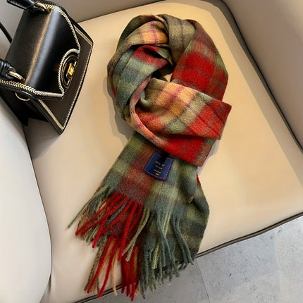 Cozy British Red Plaid Wool Scarf