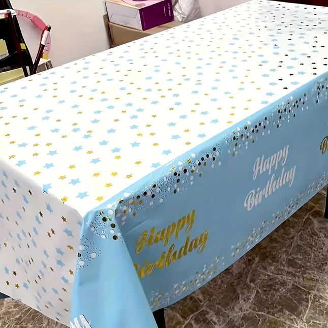 Happy Birthday Blue Aluminum Foil Tablecloth