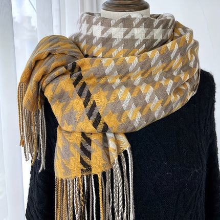 Luxurious Houndstooth Fringe Scarf