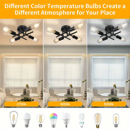 Modern Black Iron Satellite Ceiling Light – Industrial E27/E26 Bulb