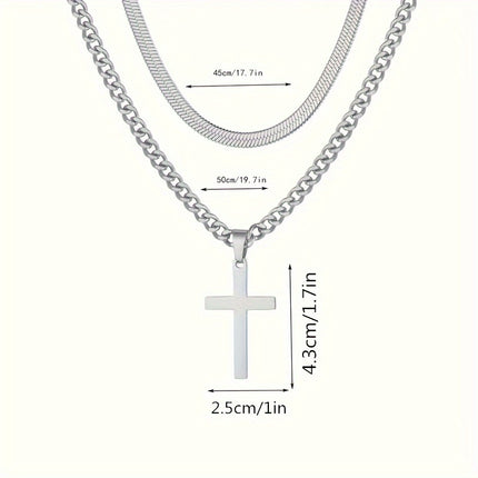 Men's Stainless Steel & Titanium Cross Necklace Set