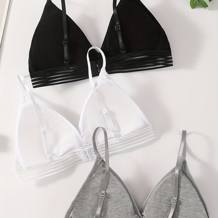 3pcs Ribbed Wireless Bra Set