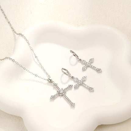Retro Glittering Cross Pendant Set