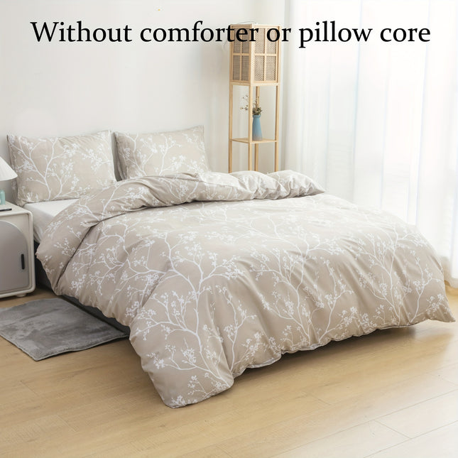 Ultra-Soft Khaki Floral Duvet Cover Set - Breathable & Cozy