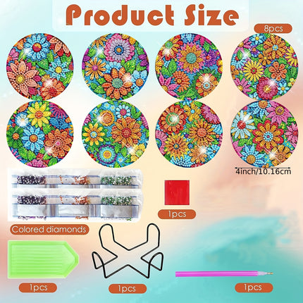 8-Pack Floral Diamond Painting Coasters