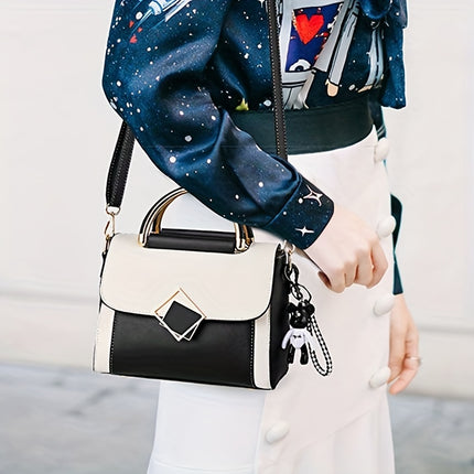 Color Contrast PU Crossbody Bag