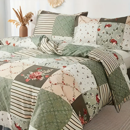 Pastoral Flower Plaid Duvet Cover Set - 3pcs Cozy Style