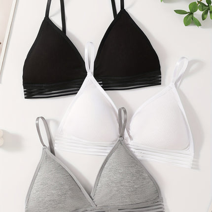 3pcs Ribbed Wireless Bra Set