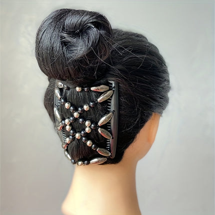 Women's Double-Sided Beaded Hair Comb – Elegant Ponytail Barrette