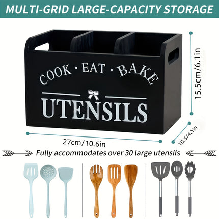 Rustic Wooden Utensil Holder