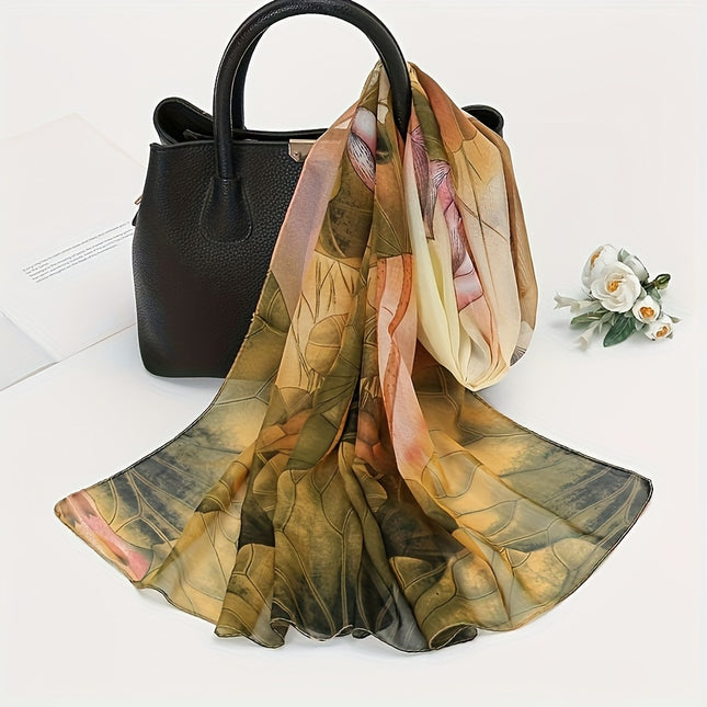 Lotus Print Chiffon Scarf for Women