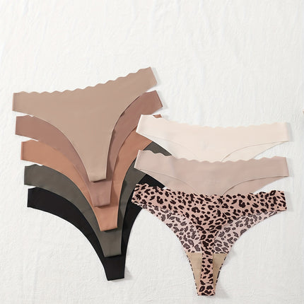 8pcs Women's Solid Color Thong Panties