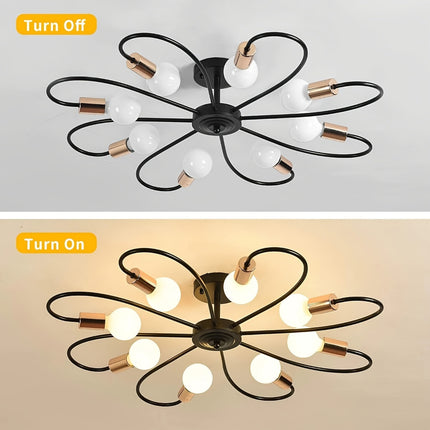 Modern Black & Gold Sputnik Chandelier - Industrial Pendant Light