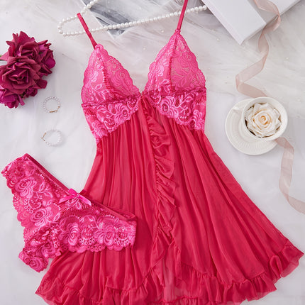Lace Spliced Front Split Chemise