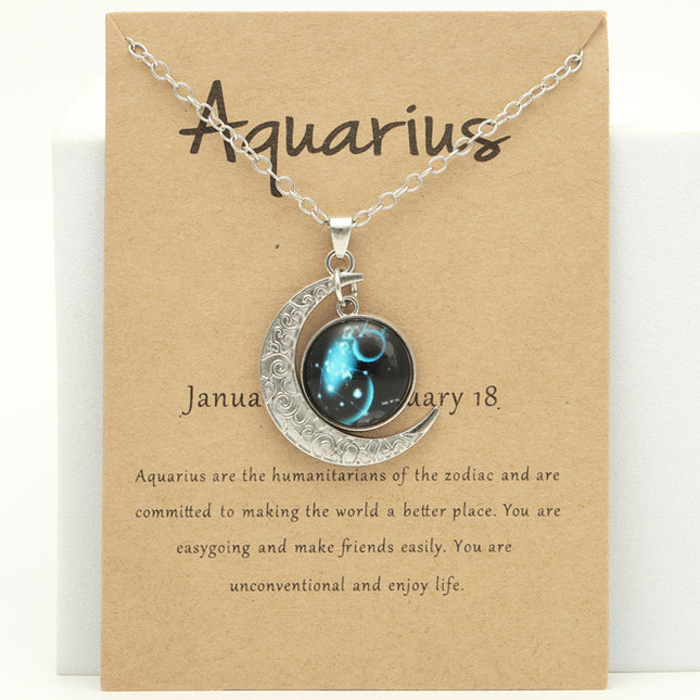 Luminous Zodiac Cross Pendant Necklace