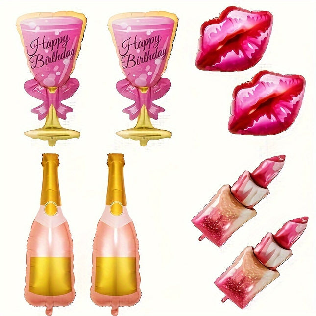 Champagne Lipstick Wine Glass Foil Balloons – Party Fun