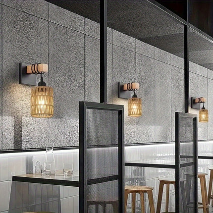 Farmhouse Wall Sconce - Black & Wood Rustic Lighting