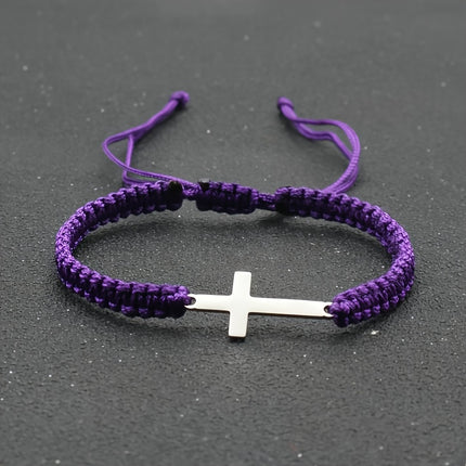 Men's Braided Stainless Steel Cross Bracelet