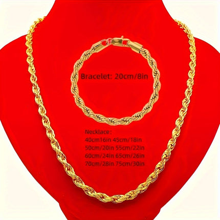 Unisex 18K Gold-Plated Necklace & Bracelet Set