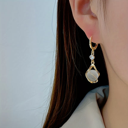 Moonstone & Rhinestone Dangle Earrings
