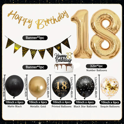 18th Birthday Celebration Kit – Black & Gold Elegance