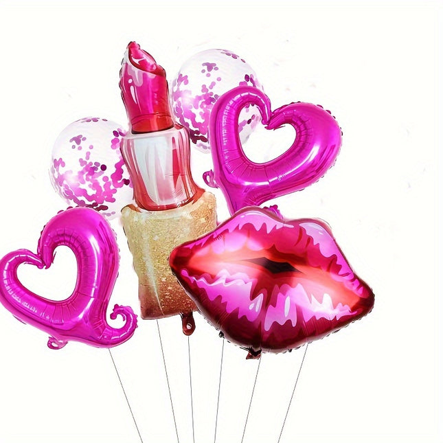 6pcs Lip Lipstick Heart Balloon Set