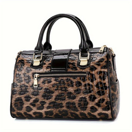 Leopard Crocodile Leather Satchel