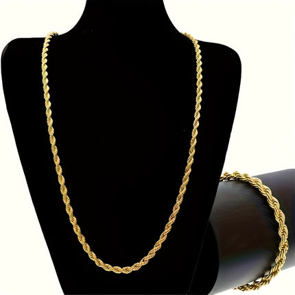 Unisex 18K Gold-Plated Necklace & Bracelet Set