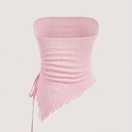 Y2K Drawstring Tube Top – Asymmetric Summer Chic - Monti Bargains