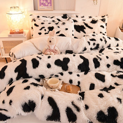 Luxurious Leopard Print Faux Fur Bedding Set