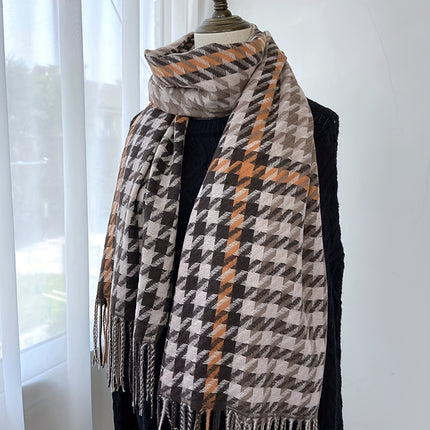 Luxurious Houndstooth Fringe Scarf