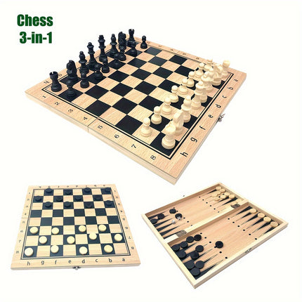 Premium 3-in-1 Wooden Chess Set – Ultimate Game Night