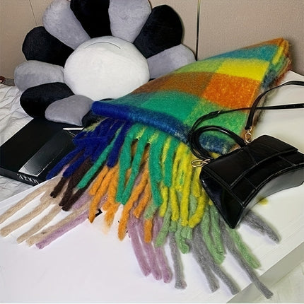 Boho Rainbow Tassel Chunky Scarf