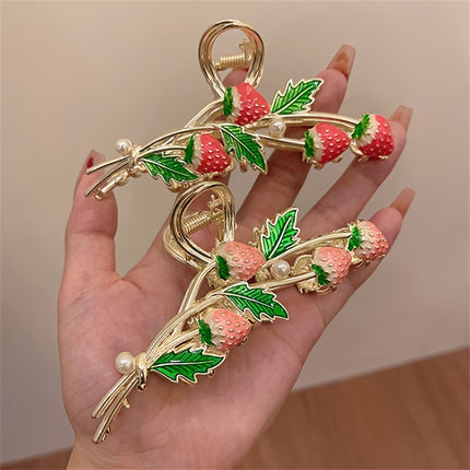 Trendy Strawberry Hair Claw – Stylish Metal Clip