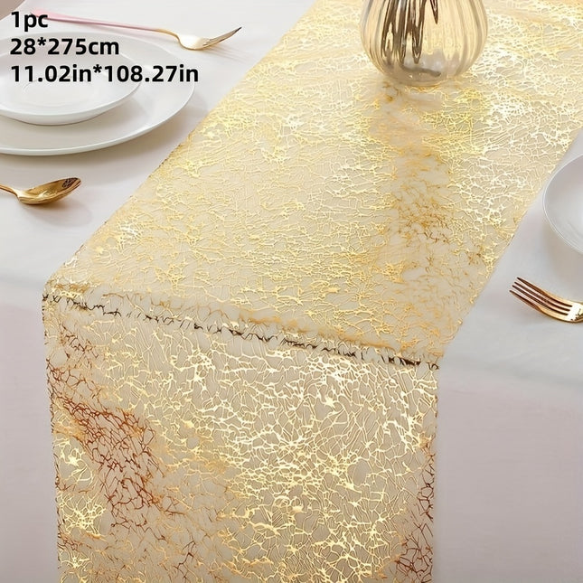 Elegant Golden Foil Mesh Table Runner